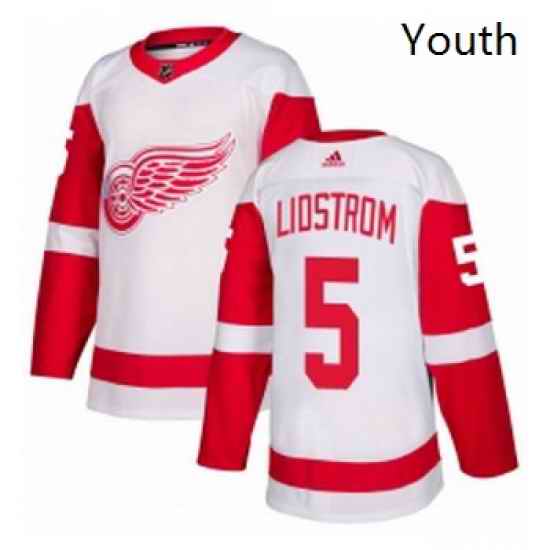 Youth Adidas Detroit Red Wings 5 Nicklas Lidstrom Authentic White Away NHL Jersey